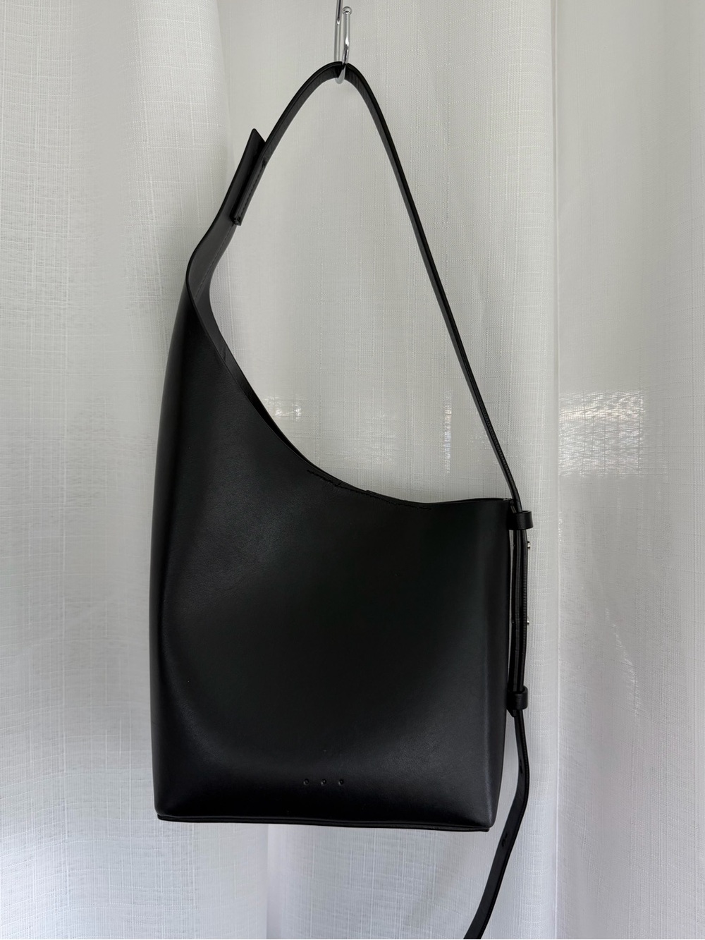 AESTHER EKME Black Leather Shoulder Bag Minimalist Hobo Tote with Matching Card